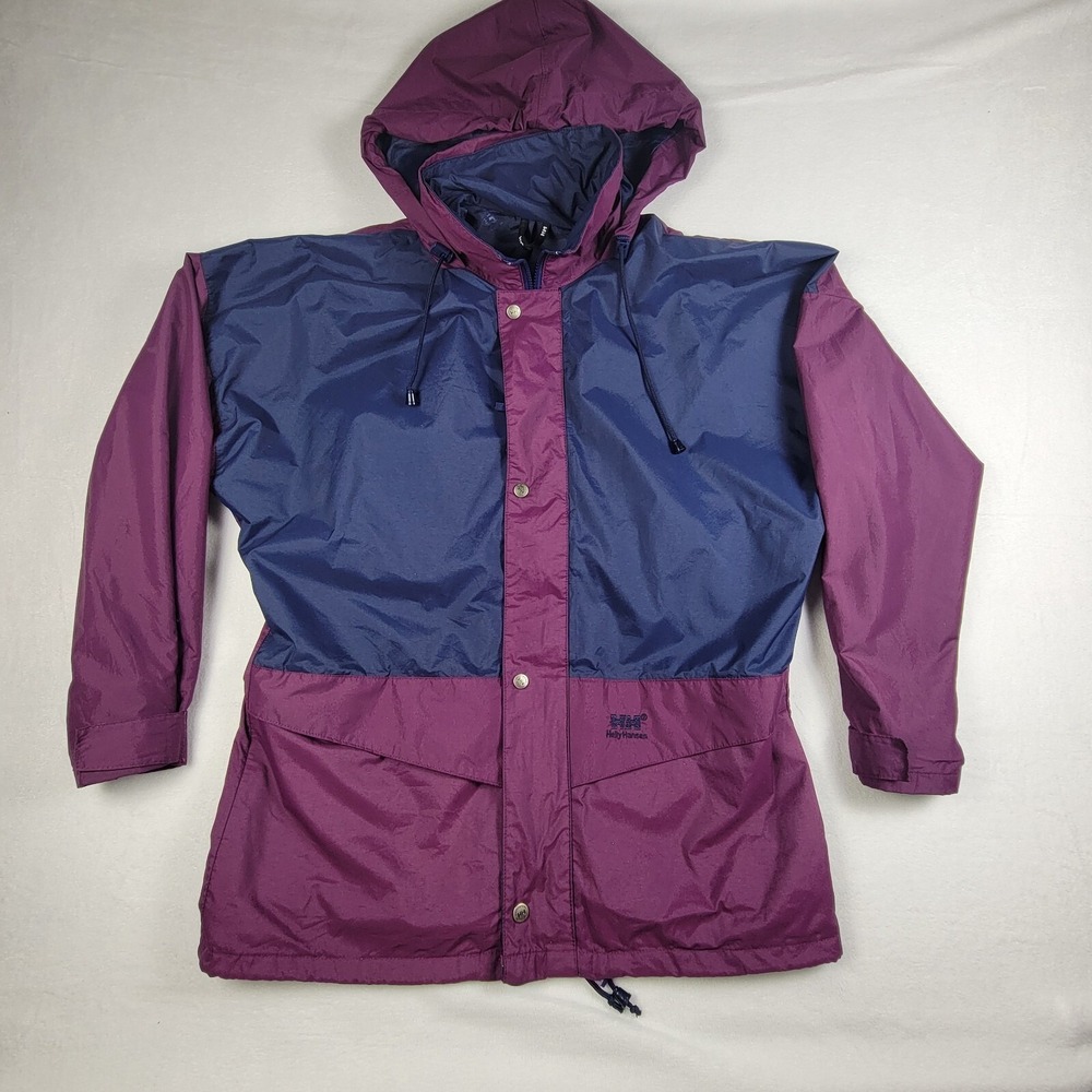 Helly Hansen Rain Jacket Womens S Hooded Nylon Windbreaker Zip Snap Outdoor Coat